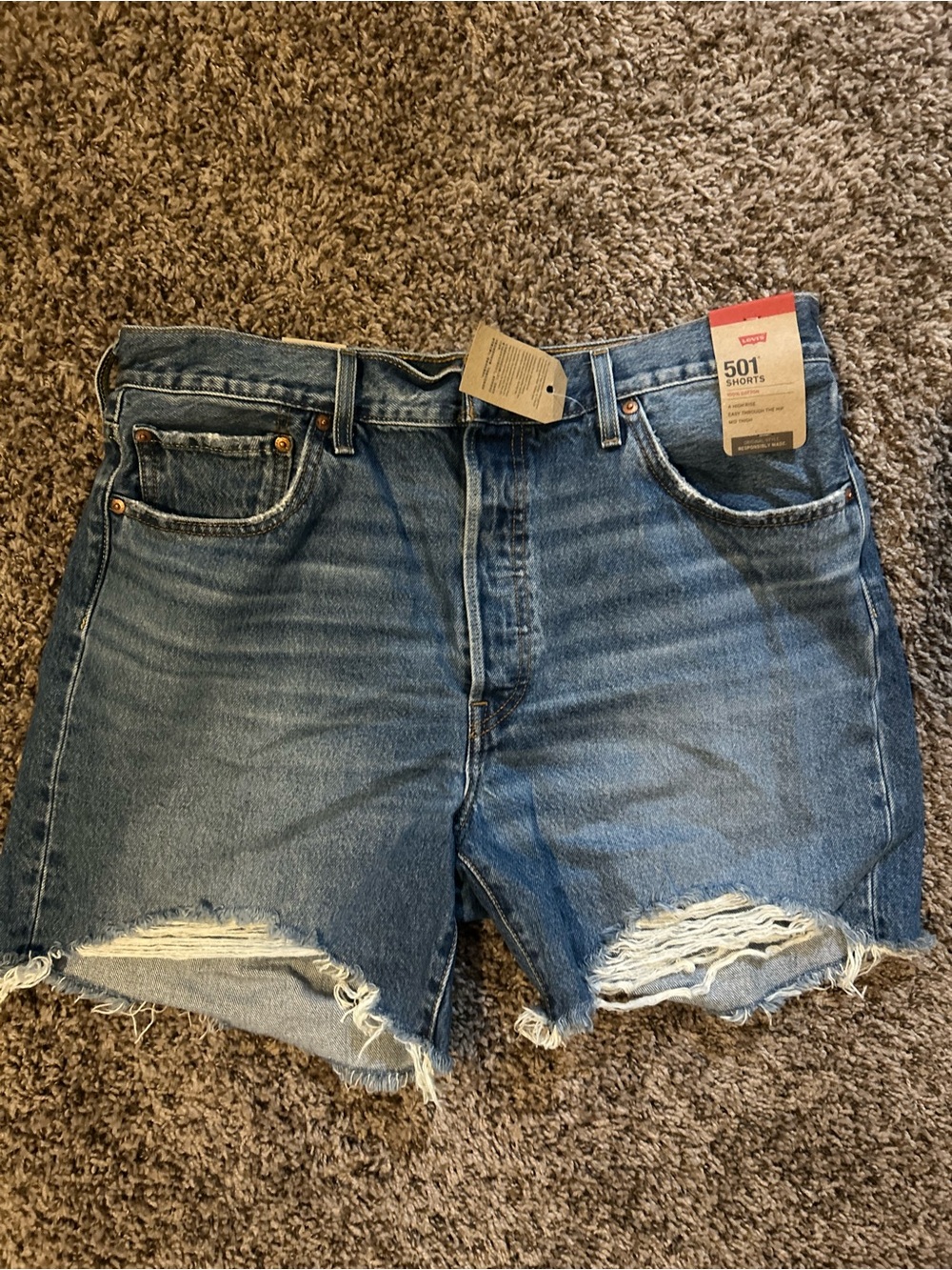 Levi's Distressed Mid-Blue Denim Cutoff Shorts
